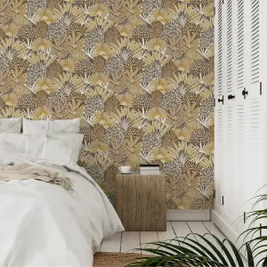 Grandeco Boutique Collection Mael Modern Jungle Copper Brown Botanical Wallpaper