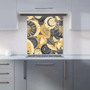 Blue Gold Moon and Sun Premium Glass Kitchen Splashback W600mm x H650mm