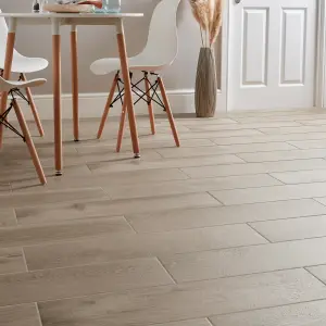 Colours Pine wood Greige Matt Wood effect Porcelain Wall & floor Tile Sample