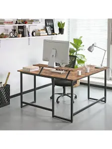 VASAGLE Computer Desk, L-Shaped Writing Workstation, Industrial Corner Desk With Monitor Stand