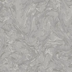 Holden Liquid Marble Swirl Effect Glitter Metallic Shimmer Textured Wallpaper Grey 50436