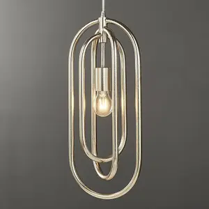 Hanging Ceiling Pendant Light Antique Silver Leaf Sleek Loop Ring Feature Lamp