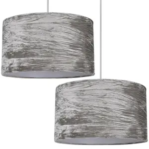 First Choice Lighting Set Of 2 Grey Crushed Velvet Easy Fit Light Shades