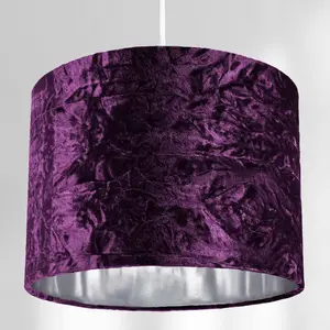 Modern Crushed Velvet Lamp Shade with Shiny Paper Inner Purple / 20cm H x 30cm W x 30cm D