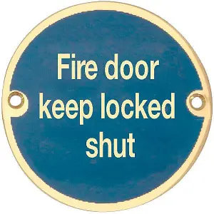 AFIT Fire Door Keep Locked Shut Sign - Polished Brass - 76mm