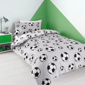 Catherine Lansfield Bedding Football Fleece Reversible Duvet Cover Set with Pillowcase Grey