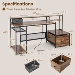 Costway 170CM Computer Desk Monitor Stand Writing Table W/ Power Outlets