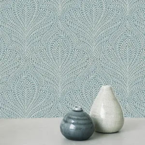 GoodHome Danbu Dark teal Metallic effect Ornamental Textured Wallpaper