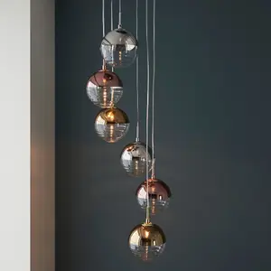 Luminosa Paloma Plate Pendant Ceiling Lamp, Chrome Plate With Chrome, Copper, Gold, Glass