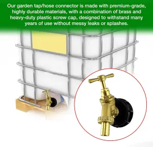 IBC Tank Adapter Hose Connector-S60X6 Brass Garden Tap with Check Valve with 1/2" Hose Fitting Pack -Heavy Duty PTFE Tape Included