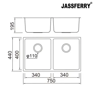 JASSFERRY Undermount Stainless Steel Kitchen Sink Tight Radius Double Bowl