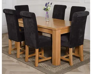 Dakota 152 x 87 cm Chunky Medium Oak Dining Table and 6 Chairs Dining Set with Washington Black Fabric Chairs