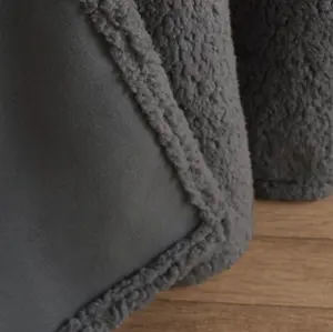 Teddy Fleece Eyelet Curtains Thermal Pair Ready Made, Grey - 66" x 72"