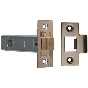 76mm Standard Tubular Door Latch Square Strike Plate & Forend Florentine Bronze