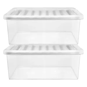 3 x 32 Litre Clear Plastic Underbed Storage Containers With Lids Ideal For Home & Office Use