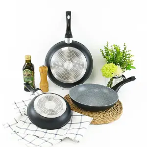 URBN-CHEF 28cm Width 3pcs Forged Aluminium Induction  Frying Grilling Pans Cookware Set