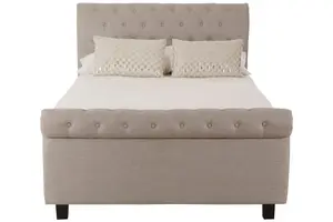 Interiors By Premier Contemporary Light Grey Double Ottoman Bed, Elegant Diamond Patterned Bedroom Bed, Ottoman Stud Detailed Bed