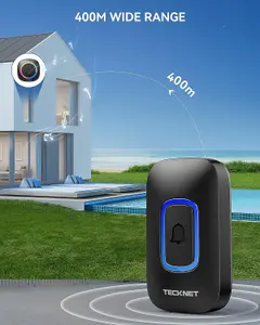 TECKNET Battery Powered RGB Wireless Doorbell, IP66 Waterproof, 400m Range, 60 Chimes,5 Level Volume