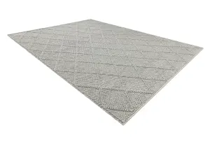 Wool carpet TAHAR 99001G grey - HAND-WOVEN loop, rhombus, boho 160x240 cm