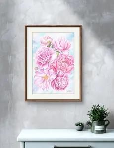 Watercolor Bouquet of Pink Peonies 29.7 x 42 x 0 cm (11.7 x 16.5 x 0 inches)