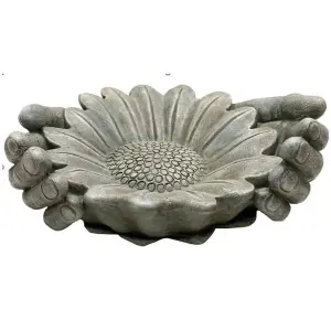 Bird Feeder Stone Effect Bath Garden Decor Hands Sunflower Ornament Water