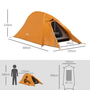 Outsunny Double Layer Camping Tent for 1-2 Man, 2000mm Waterproof, Orange