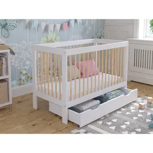 Adwolf Cot Bed with Drawer and Mattress White/Pine