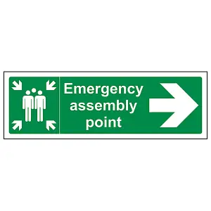 Assembly Point Arrow RIGHT Safety Sign - Rigid Plastic 450x150mm (x3)