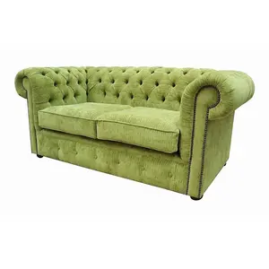 Chesterfield 2 Seater Sofa Settee Azzuro Olive Green Velvet Fabric In Classic Style