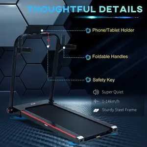 HOMCOM Electric Folding Treadmill w/ Wheels, Safety Button and LED Monitor