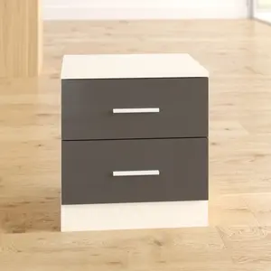 Eva 2 Drawer Bedside Table Matte White/Gloss Grey