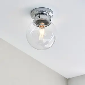 Decorative Flush Bathroom Ceiling Light Fitting - Clear Glass Shade - Dimmable