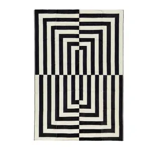 Large Garden Outdoor Rug For Patio, Black & Cream Grid Waterproof Garden Rug 160 x 230cm