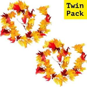 Pack of 2 Best Artificial 175cm (6ft) Large Maple Leaf Autumn Halloween Garlands