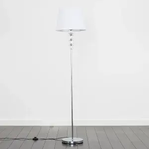 ValueLights Eleanor Modern Silver Chrome & Clear Acrylic Ball Floor Lamp with White Tapered Shade