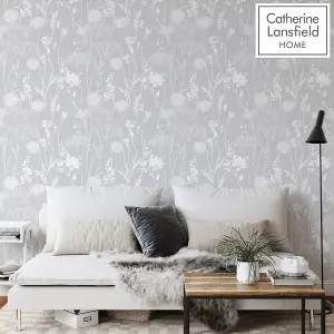 Catherine Lansfield Grey Floral Pearl effect Embossed Wallpaper