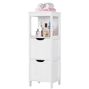 Yaheetech White Bathroom Cabinet 2 Hideaway Drawers 1 Shelf Storage