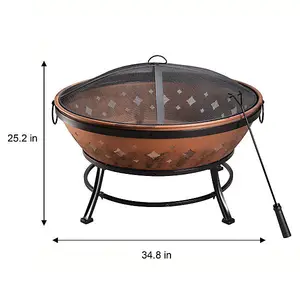 Teamson Home Outdoor Wood Burning Fire Pit, Round Metal Garden Heater, Log Burner, Includes Lid & Poker - 88.5 x 88.5 x 64 (cm)