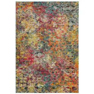 MultiColoured Abstract Modern Geometric Easy To Clean Rug For Dining Room-80cm X 150cm