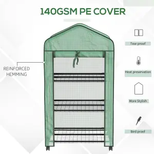 Outsunny Portable Mini Greenhouse with Roll-up Door and Wheels, Green