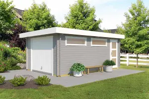 Canberra  + door Hormann-Log Cabin, Wooden Garden Room, Timber Summerhouse, Home Office - L422.7 x W600 cm