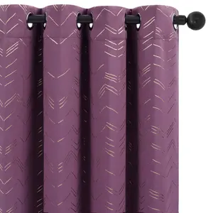 Deconovo Foil Printed Thermal Curtains Super Soft Ring Top Blackout Curtains for Bedroom 55 x 90 Inch Purple 2 Panels