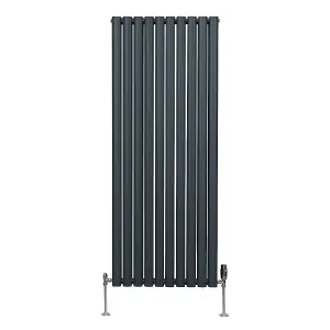 Oval Column Radiator & Valves - 1600mm x 600mm - Anthracite Grey