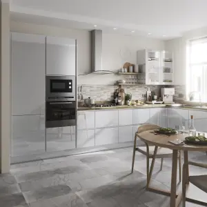 GoodHome Alisma High gloss grey Slab Tall wall Cabinet door (W)150mm (H)895mm (T)18mm