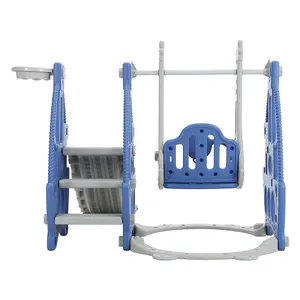 3 in 1 Blue and Grey Slide and Swing Set Play Set with Basketball Hoop W 1330 x D 1530 x H 1030 mm