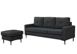 Elm Corner Sofa with Matching Footstool, 3 Seater Sofa in Air Leather Black