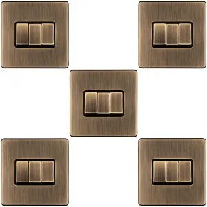 5 PACK 3 Gang Triple Light Switch SCREWLESS ANTIQUE BRASS 2 Way 10A Slim Rocker