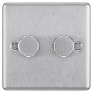 GoodHome Raised rounded profile Double 2 way 200W Dimmer switch Silver 2 gang