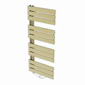 Rinse Bathrooms Designer Flat Panel Electric Heated Towel Rail Radiator Bathroom Prefilled Brushed Brass 1126x500mm