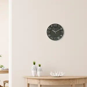 URBNLIVING 28cm Diameter Dark Grey Large Analogue Wall Clock Bedroom Office Kitchen